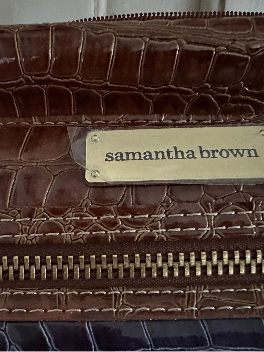Croc-Embossed  Travel Tote in Dark Purple and Brown Trim by Samantha Brown